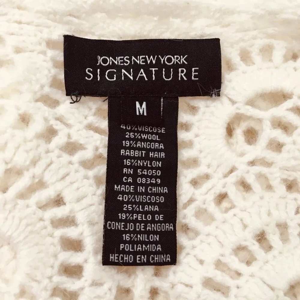 Jones New York Crochet Wool Angora Blend Open Cardigan Sweater Sz M Boho Chic